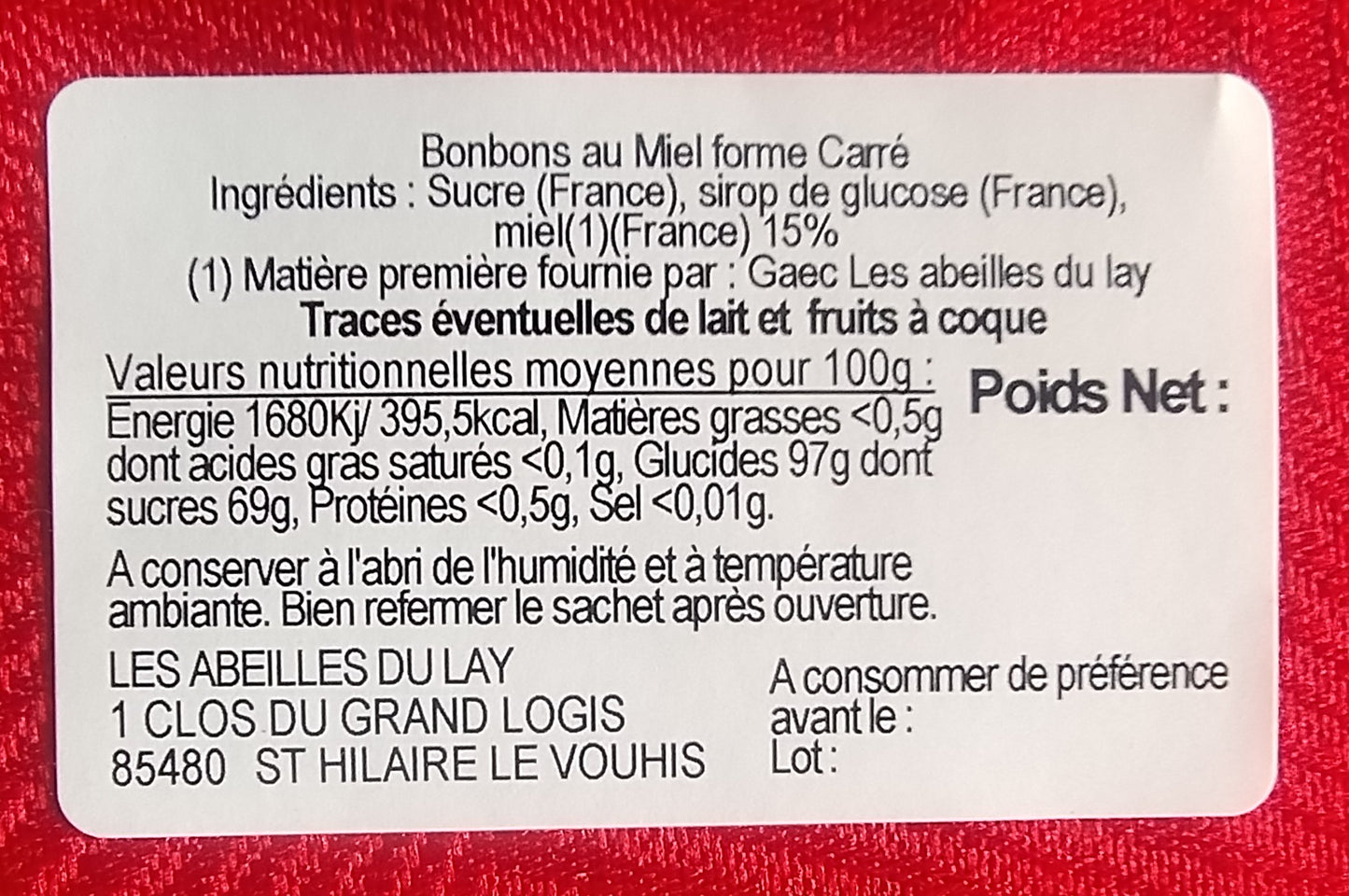 Bonbons au miel forme carré