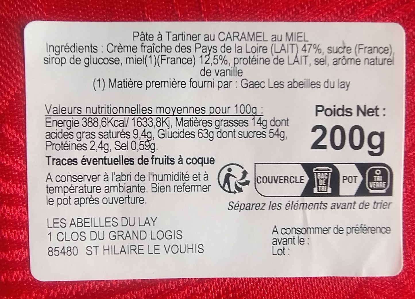 Caramel à tartiner avec le miel issu de notre production